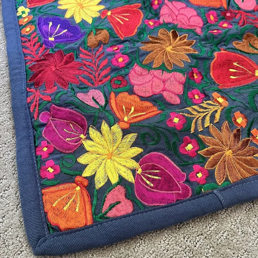 Otomi Mexican Hand Embroidered Decorative Pillow Cover Sham Case Colorful Floral